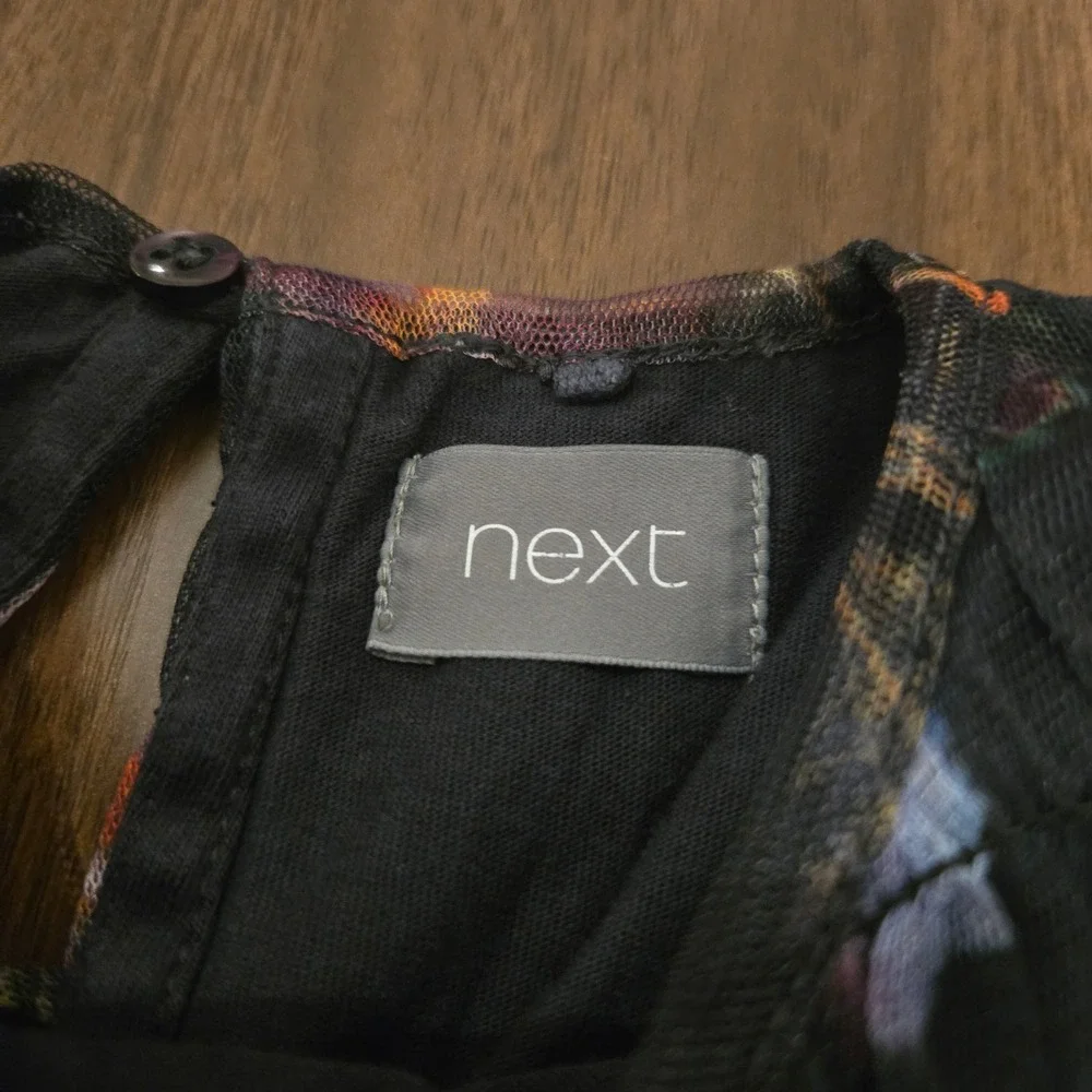 Next Kids‎ Black Floral Mesh Smocked Dress Short Sleeve Ruffle Hem 2-3 Years